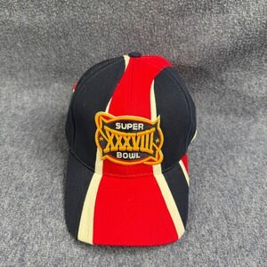 Reebok Super Bowl XXXVIII Hat NFL 2004 Navy Blue Red Cream Adjustable Cap NWT